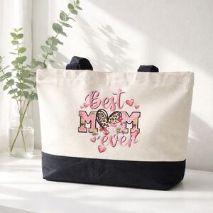 Best Mom Ever Canvas Tote Bag - Cream and Black